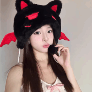 หมวกกันหนาว ปีศาจน้อยเหมียวหมวกหูแมวตุ๊กตาให้ความอบอุ่น