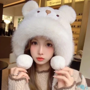 หมวกไหมพรม กันหนาว ลายน่ารัก สไตล์เกาหลี ลายหมี