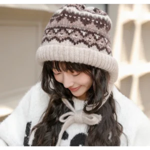 ❤️ New พร้อมส่ง!!!❤️หมวกกันหนาวไหมพรมลายสก๊อต หมวกถัก Beanies หมวกผู้หญิง